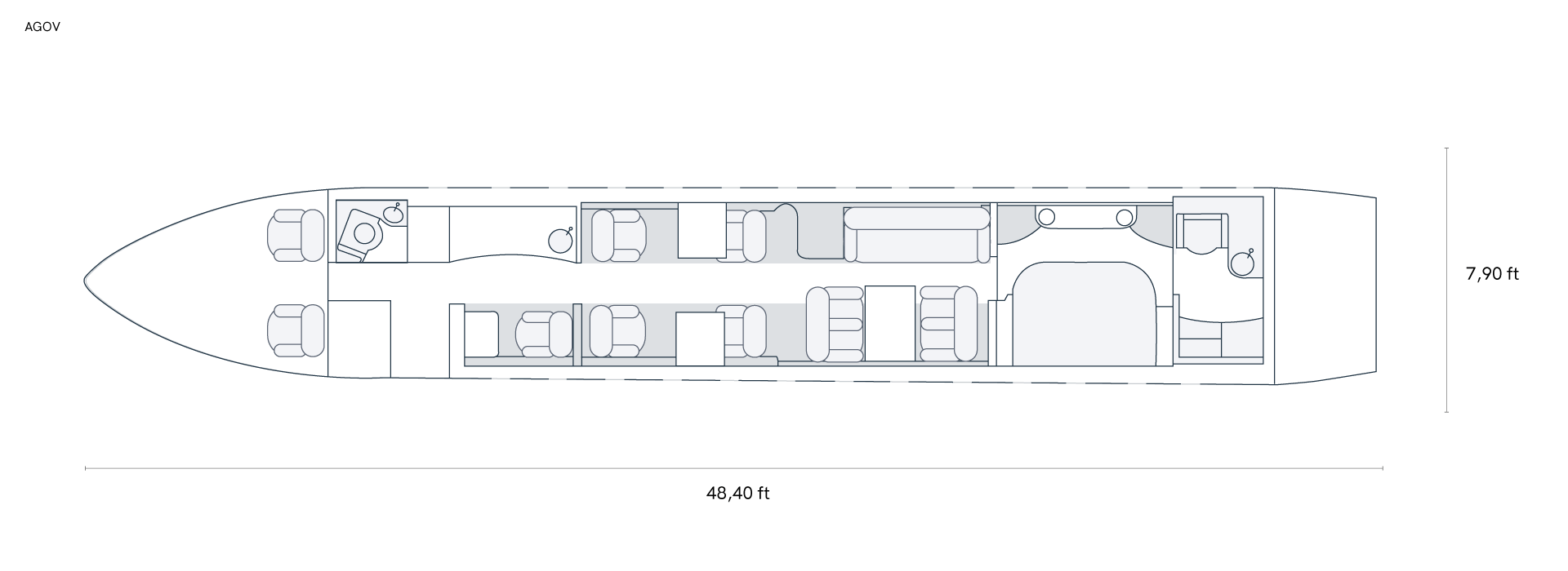 AGOV_FLOORPLANS_V5_1 Grundriss eines BOMBARDIER Global Express XRS D-AGOV Privatjets