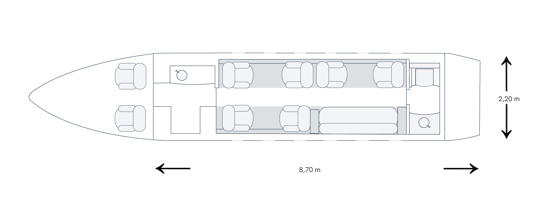 BUBI_FLOORPLANS_V5_DE_PL Grundriss eines BOMBARDIER Challenger 300 D-BUBI Privatjets